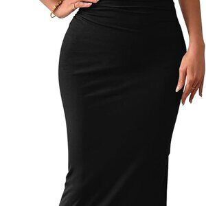 Women's Ruched Bodycon Dress Summer Casual Sleeveless Back Slit Elegant Club Eve